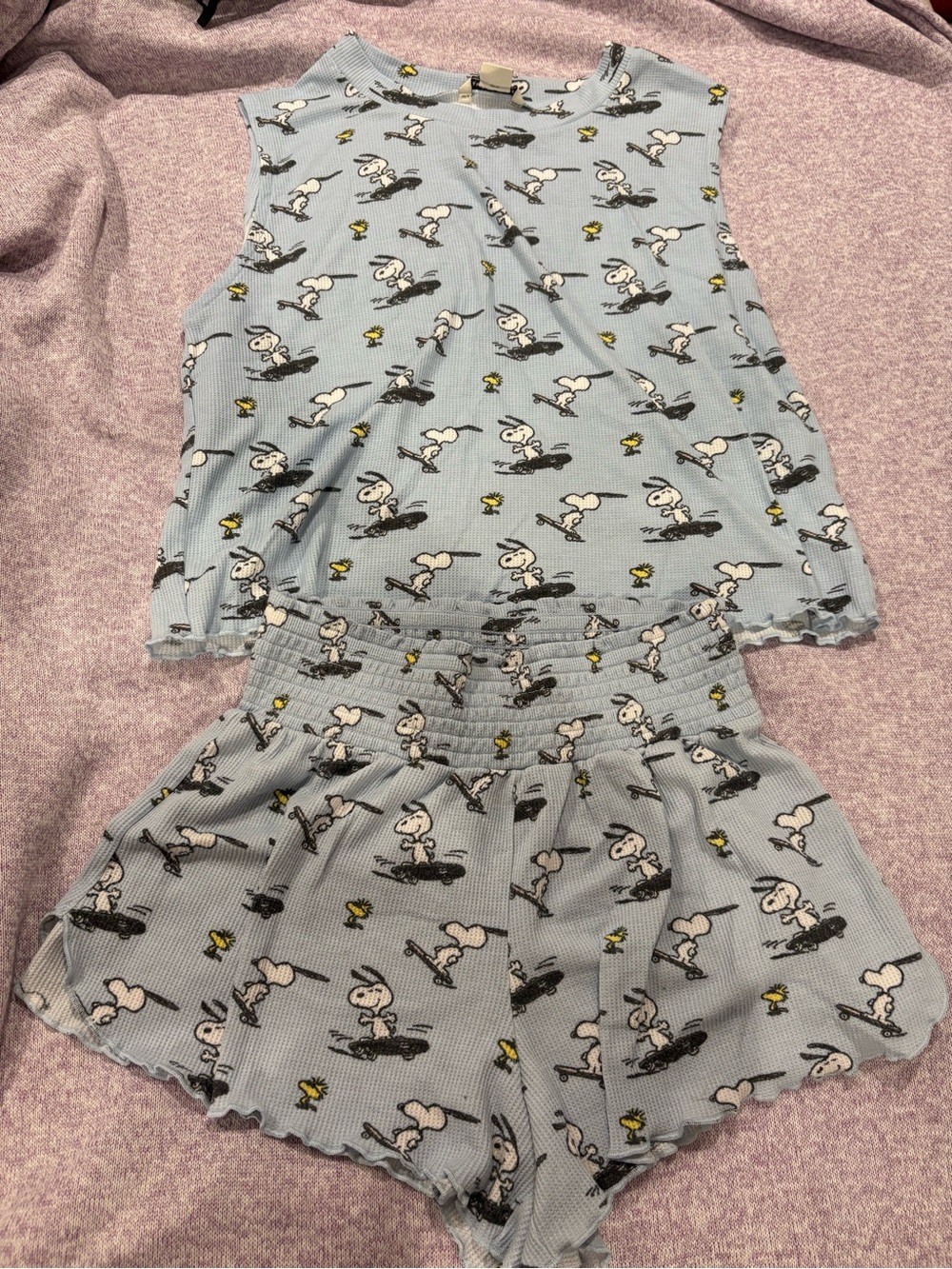 American Eagle Light Blue Snoopy & Woodstock Lounge Tank Set